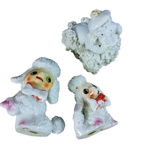 Poodle Dog Figurines Spaghetti Hair 1 Older Dog 2 Playful French Poodles - Picture 10 of 10